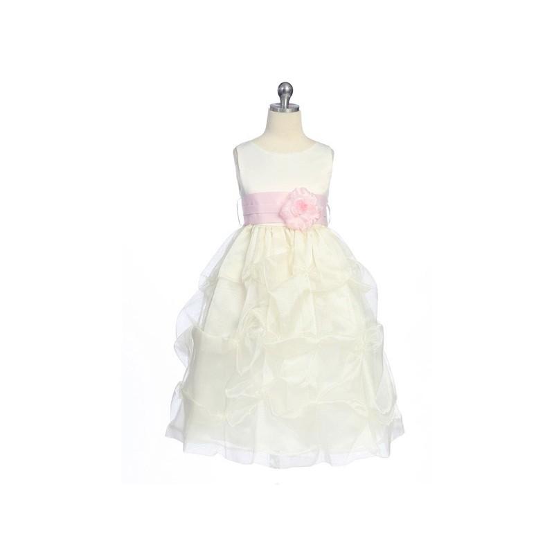 زفاف - Pink/Ivory Flower Girl Dress - Matte Satin Bodice w/ Gathers Style: D2150 - Charming Wedding Party Dresses