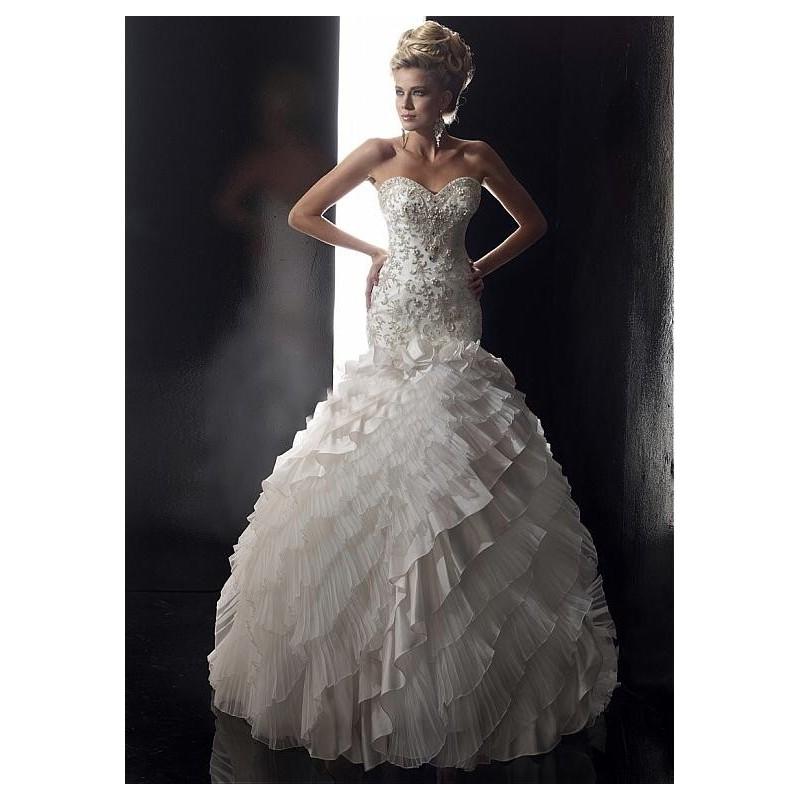 Hochzeit - Glamorous Taffeta & Organza Sweetheart Neckline Dropped Waistline Ball Gown Wedding Dress With Embroidered Beadings - overpinks.com