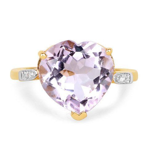 Mariage - A Natural 5.3CT Heart Cut Rose De France Pink Amethyst 14K Yellow Gold Ring