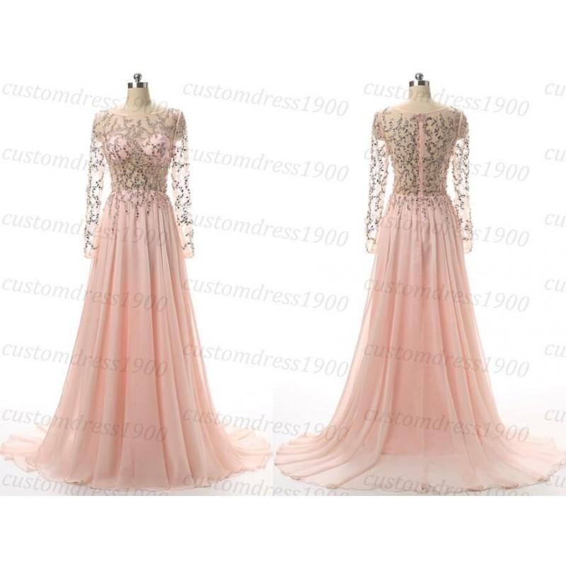 Wedding - Long pink prom dress,handmade beading chiffon long sleeves formal women dress,long wedding party dress pink dresses - Hand-made Beautiful Dresses