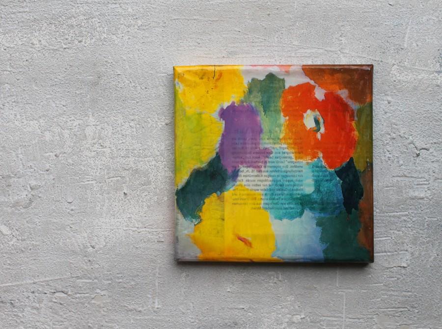 Hochzeit - Encaustic, shellac, flower, Abstract painting, 6x6x0,6", office art, contemporary art, original painting, wall decor, Texture Painting, USA