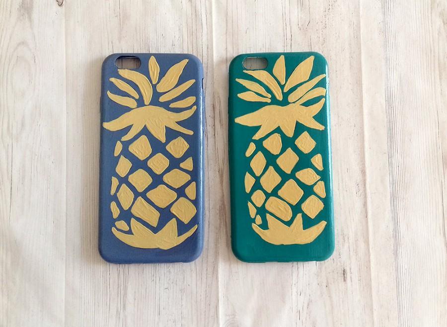 Mariage - Cover Iphone 5 Iphone 6 Iphone 7 with yellowe pineapple hand painted silicone ultra slim protective cover customized abstract summer