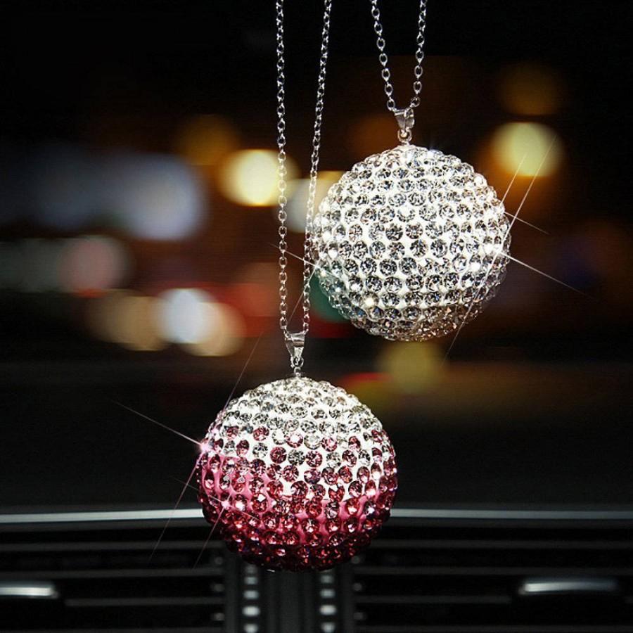 Wedding - Crystal Ball Car Rear View Mirror Charms, Rhinestone Hanging Ball Car Mirror Ornament, Women Car Bling Charm, Bling Car Decor Accessory