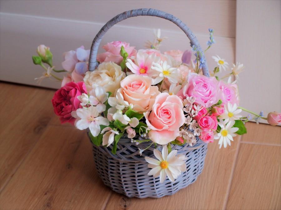 Wedding - Flower in the basket, hand modeling, clay flowers, polymer clay bouquet, Mother's Day