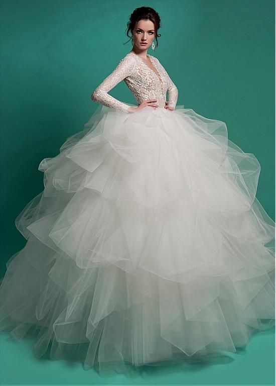 Wedding - [209.99] Chic Tulle Queen Anne Neckline Ball Gown Wedding Dresses With Beadings - Dressilyme.com