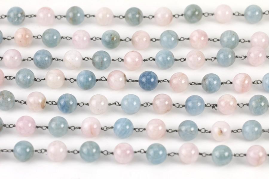 زفاف - Milky Aqua 12mm Smooth Polished Bead Balls  Silver Wire Rosary Beaded Chain Link "Custom Made",stylish jewelry,Diamond Findings,silver chain