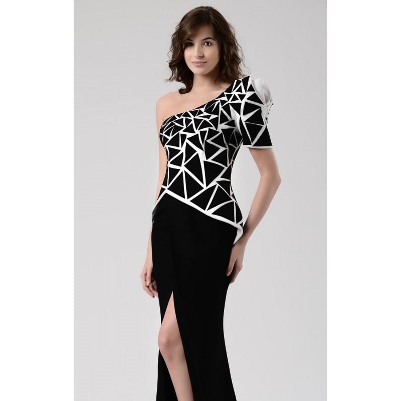 زفاف - Black/Ivory Asymmetrical Slit Gown by Beside Couture by GEMY - Color Your Classy Wardrobe