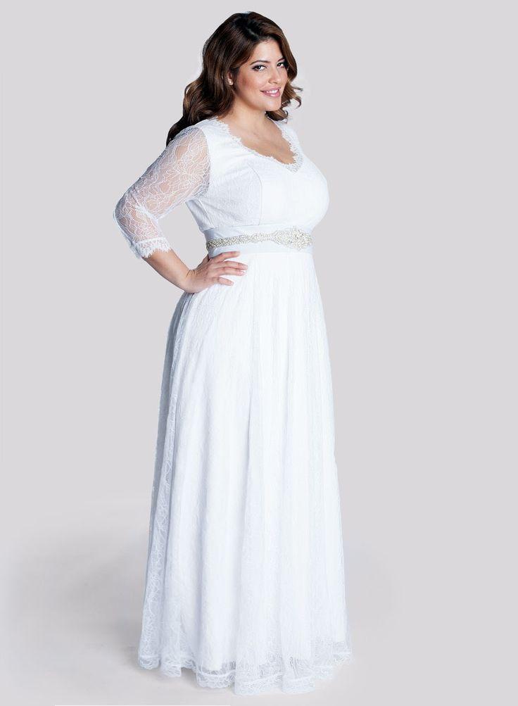 زفاف - 2015 Fall Long Sleeves Empire Plus Size Wedding Dress With Beading Sash - Dolcedress.com