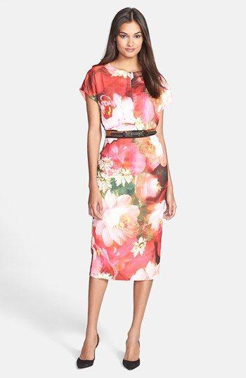زفاف - Ted Baker London 'Rose On Canvas' Print Midi Dress 