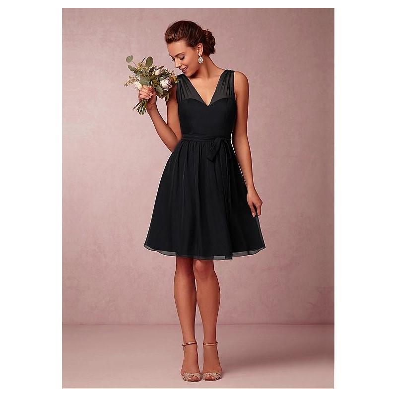 Свадьба - Chic Silk-like Chiffon V-neck Neckline Short A-line Bridesmaid Dress - overpinks.com
