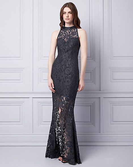 Mariage - Lace Mock Neck Gown