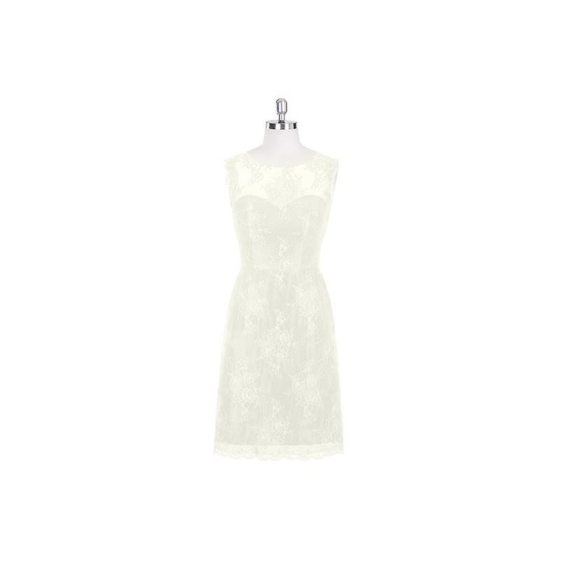 زفاف - Frost Azazie Zaria - Lace Scoop Knee Length Illusion Dress - Charming Bridesmaids Store