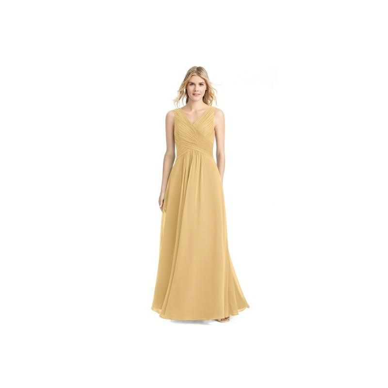 Hochzeit - Gold Azazie Flora - V Back V Neck Floor Length Chiffon Dress - Charming Bridesmaids Store