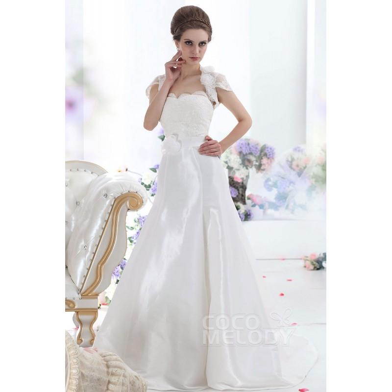 زفاف - Modest A-Line Sweetheart Court Train Taffeta Wedding Dress CWLT1305C - Top Designer Wedding Online-Shop