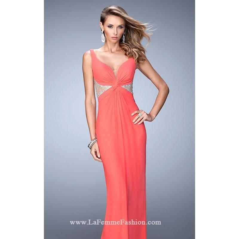 زفاف - Pink Grapefruit Ruched Net Gown by La Femme - Color Your Classy Wardrobe