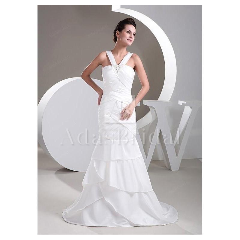 Mariage - Alluring Taffeta V-neck Neckline Mermaid Wedding Dresses With Beadings - overpinks.com