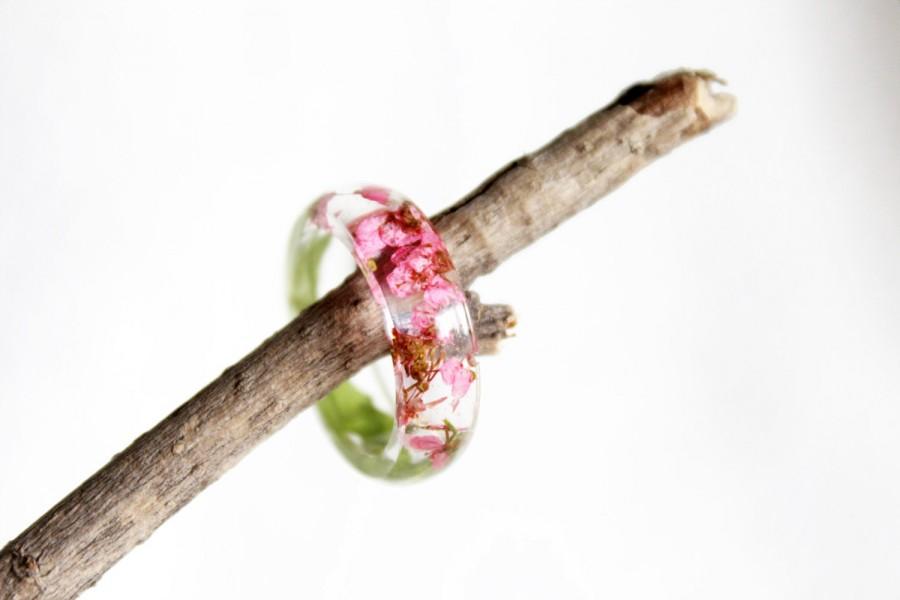 زفاف - Pink Alyssum Flower Ring, Resin Ring, Flower Jewelry, Resin Jewelry, Dried Flowers, Resin Flower Jewelry, Nature Ring, Botanical Jewelry