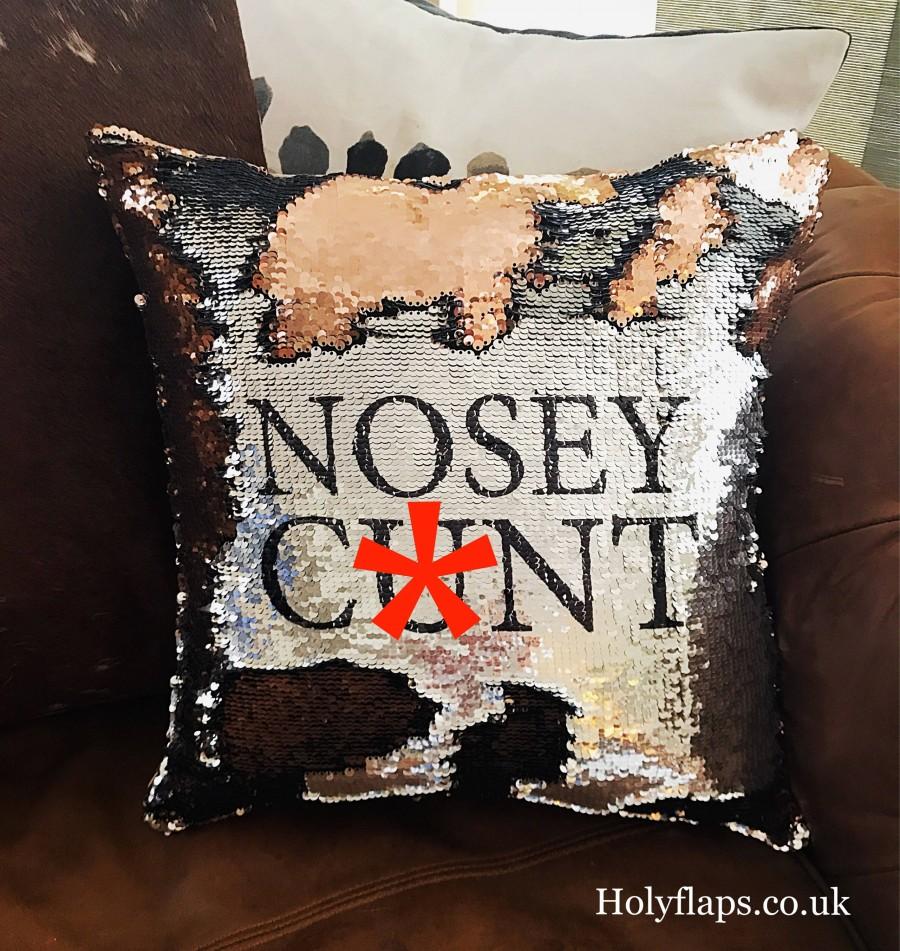 Mariage - Gold Mermaid Sequin Cushions with hidden message...  'NOSEY C*NT'