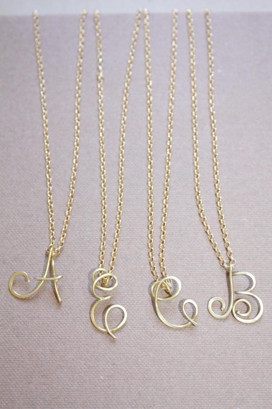 Wedding - Uppercase Initial Letter Necklace Personalized Cursive Letter Necklace Gold Letter Necklace Silver Initial Necklace Cursive Letter Di&De
