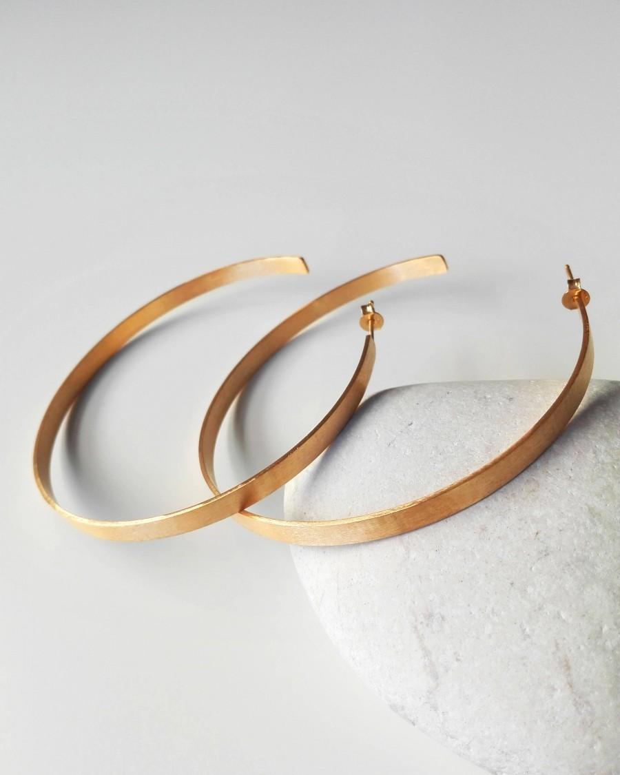Hochzeit - Gold Hoop Earrings, Brass Earrings, Gold Plated Hoop Earrings,Silver, Geometric Earrings,Oversized Open Hoop Earrings, modern earrings
