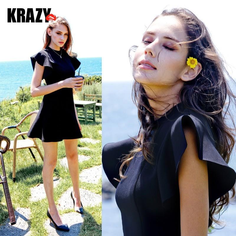 زفاف - Beautiful temperament and a half crying Turtleneck air layer black dress with butterfly sleeves 7285 - Bonny YZOZO Boutique Store