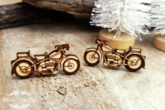 Hochzeit - Retro Motorcycle Wooden Cufflinks Motorbike Dad Grooms Best man Groomsman Rustic Wedding Birthday Gift Cuff links