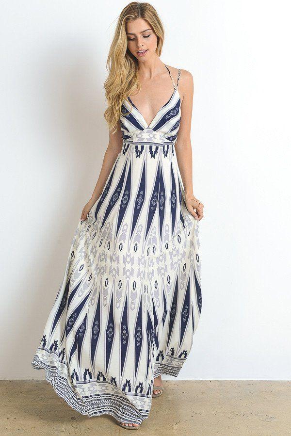 زفاف - Tribal Blue Maxi Dress