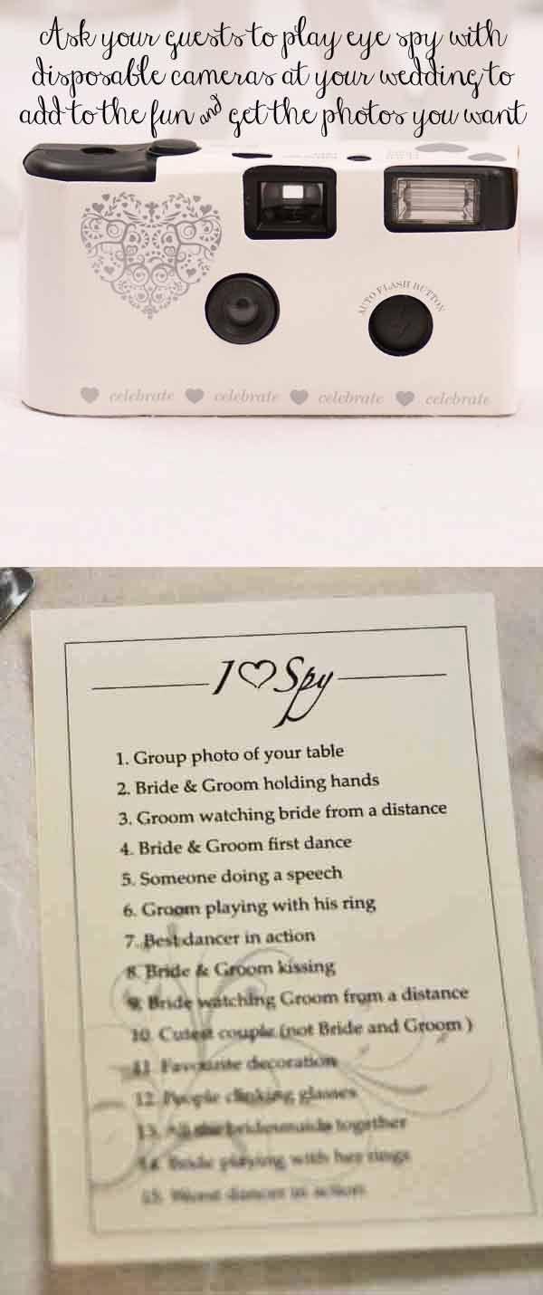 Свадьба - Eye Spy Lists For Guests With Disposable Cameras At Weddings