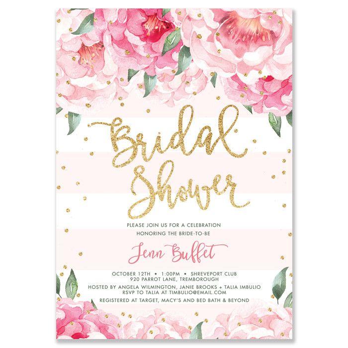 Свадьба - "Jenn" Peonies   Blush Stripe Bridal Shower Invitation