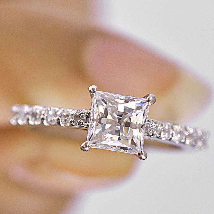 Hochzeit - 2.5 Carat Princess Cut Solitaire Engagement Ring In 14k White Gold