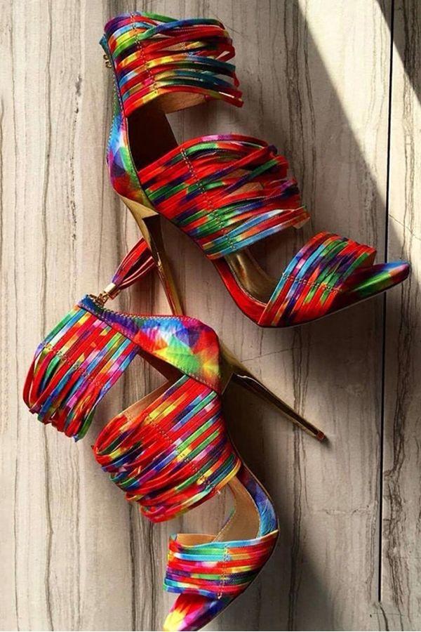 Hochzeit - Colorful Strappy Stiletto Heel Sandals