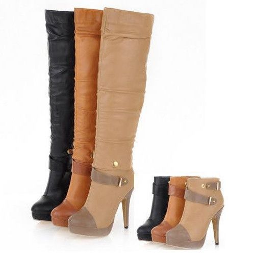 زفاف - Two Way Wear Ankle / Thigh High Heel Motorcycle Soft Leather Boots "Trendy Series"
