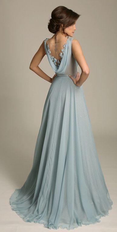 Свадьба - Sleeveless Draped Back Blue A-Line Bridesmaid Dress