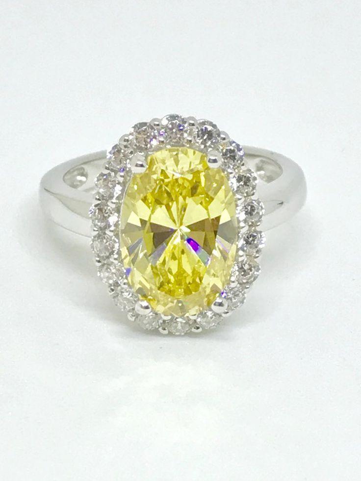زفاف - A Perfect 3CT Oval Cut Canary Yellow Fancy Russian Lab Diamond Engagement Halo Ring