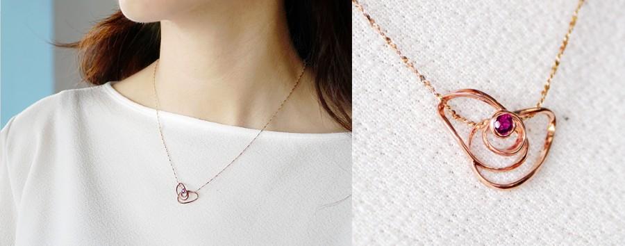 زفاف - Wire Heart Necklace with Ruby, Wire Art Jewelry, Contemporary Ring, 3D printed in Sterling Silver with Rose Gold Plating, Vulcan Jewelry