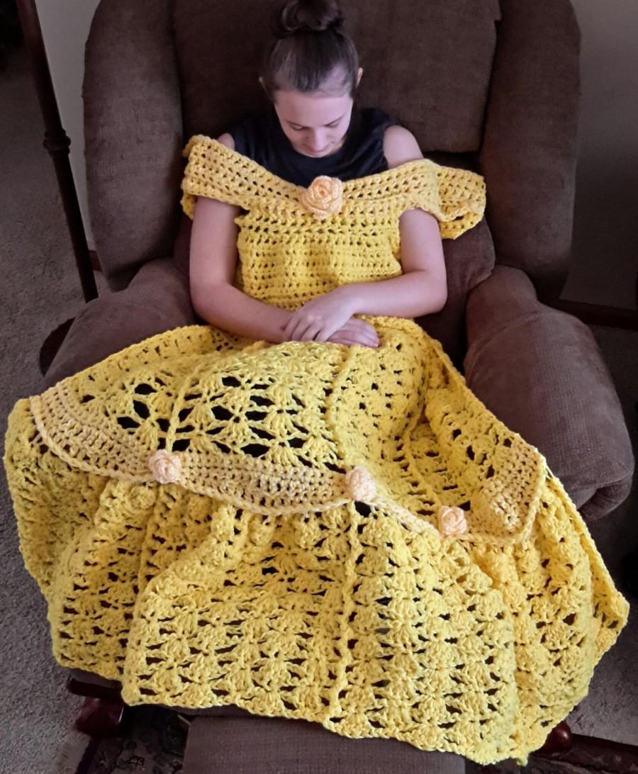 زفاف - Princess Dress Blanket, Yellow, crochet pattern, Digital Download, PDF only, toddler child adult sizes