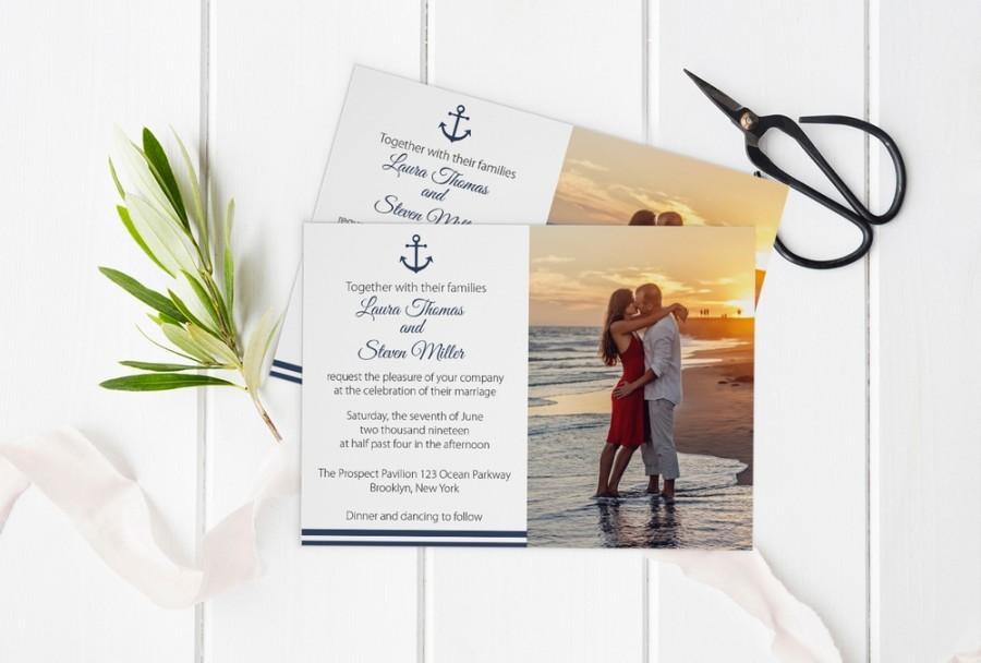 Mariage - Photo Wedding Invitation Template, Nautical Printable Photo Wedding Invitate, LDS Wedding Invitation, Editable PDF Templates, DIY You Print by DIYprintable