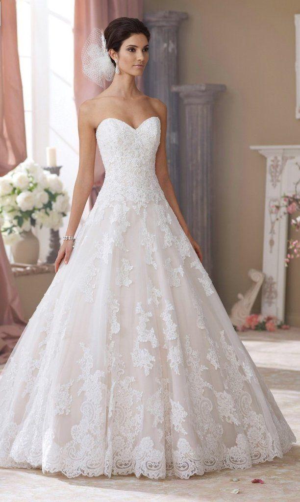 Wedding - Strapless Corded Lace Applique Tulle And Organza Over Taffeta Wedding Gown