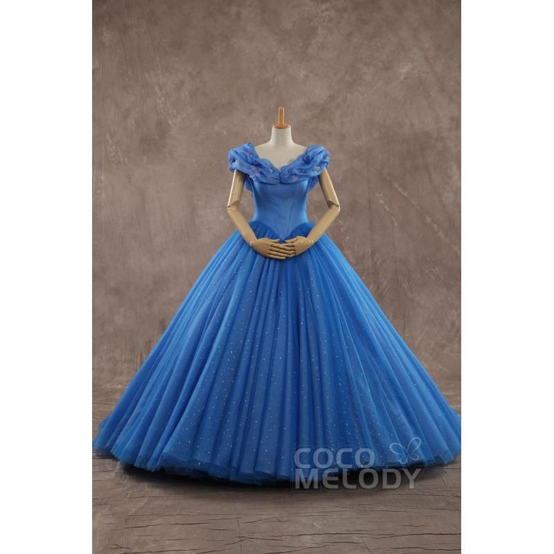 Wedding - Dreamy Off the shoulder Basque Train Tulle Blue Glow Sleeveless Quinceanera Dress with Appliques - Top Designer Wedding Online-Shop