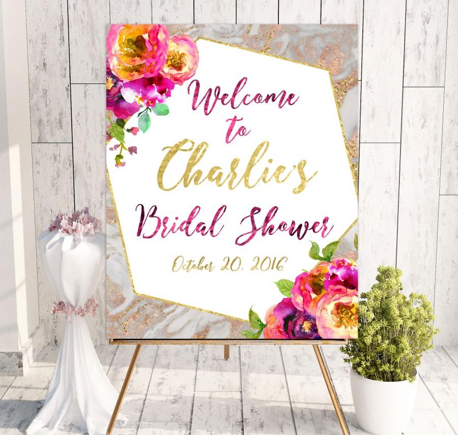 Свадьба - Printable Bridal Shower Welcome Sign Boho chic Bridal Shower decoration Chalkboard Bridal Shower banner marble Welcome Sign Shower idbs38 - $10.00 USD