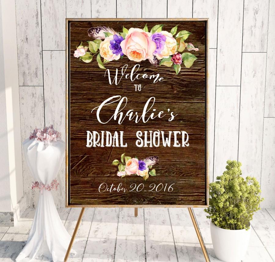 Wedding - Bridal Shower Welcome Sign Printable wooden Bridal Shower Instant Download Plum Bridal Shower banner Roses Welcome Sign Shower idbs21 - $10.00 USD