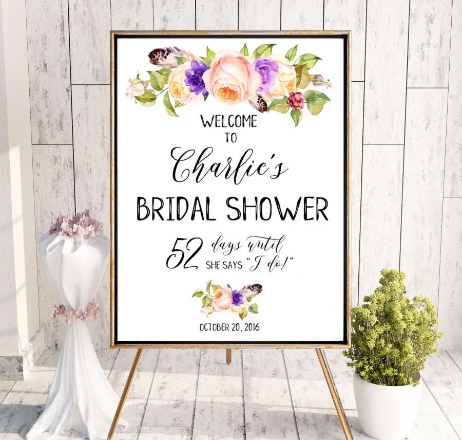 Mariage - Welcome Bridal Shower Sign Download Bridal Brunch Plum Sign Bridal Shower DIY Welcome Gold Pink Printable Sign She Says I Do Sign idbs15 - $12.00 USD