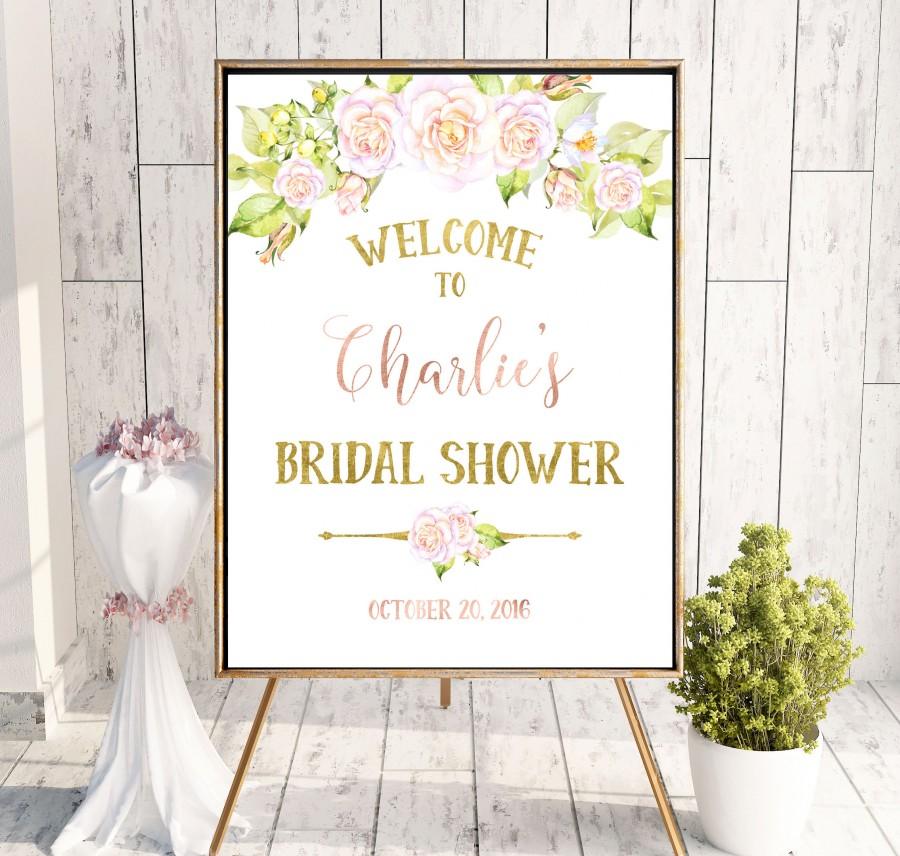 Wedding - Printable Bridal Welcome Sign Shower Bridal Brunch Sign Boho Chick Welcome Sign Shower Blush Pink Roses Bridal Shower banner idbs12 - $10.00 USD