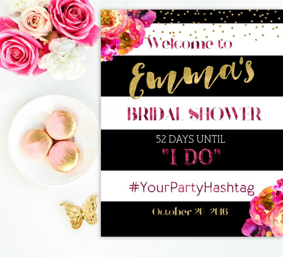 Свадьба - Bridal Shower Welcome Sign Bridal Brunch Sign Welcome Printable Sign Says I Do Sign Shower Hot pink Hashtag Bridal Shower Black white idbs2 - $15.00 USD