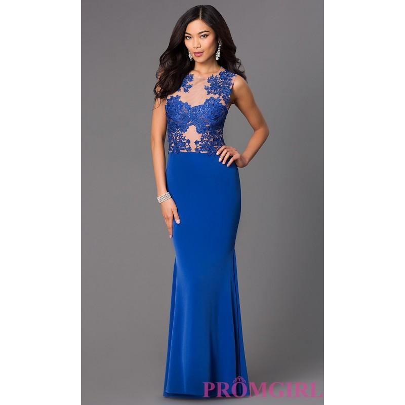Hochzeit - Long Lace Illusion Jersey Prom Dress - Brand Prom Dresses