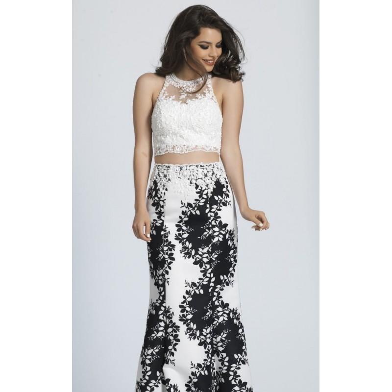 زفاف - Black/White Two-Piece Embellished Gown by Dave and Johnny - Color Your Classy Wardrobe