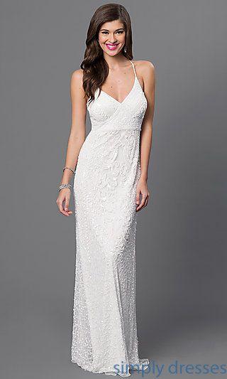 زفاف - JU-MA-260528i - Marina Long White Sequined Spaghetti-Strap Dress