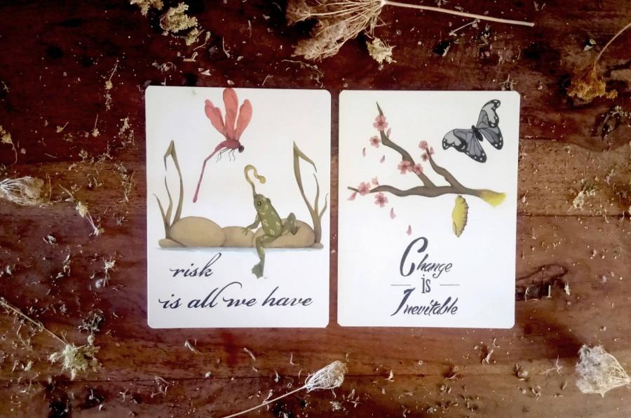 Mariage - inspirational postcard set of 2, motivational animal art, nature note cards, inspirational card set, romantic postcard collection, minimal