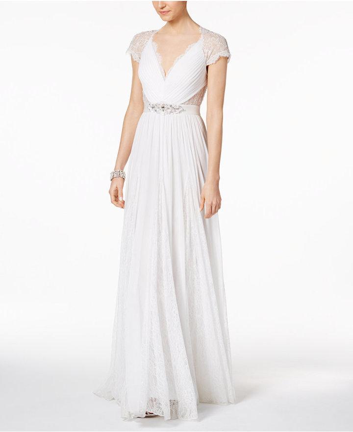 Wedding - Adrianna Papell Illusion Embellished A-Line Gown
