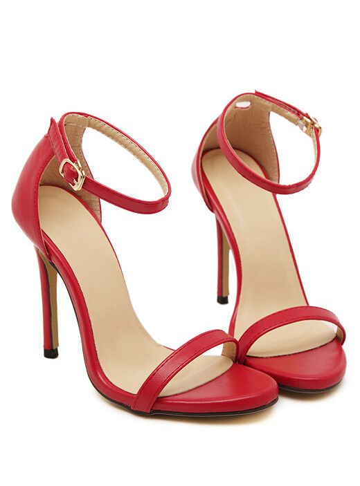 Wedding - Red Stiletto High Heel Ankle Strap Sandals